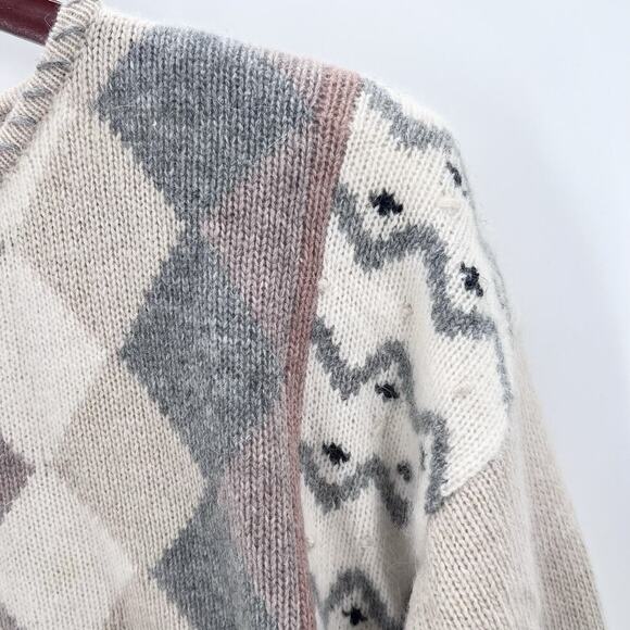 Vintage 80s Carducci Oversized Argyle Lambswool Angora Sweater Womens Large - Picture 2 of 8